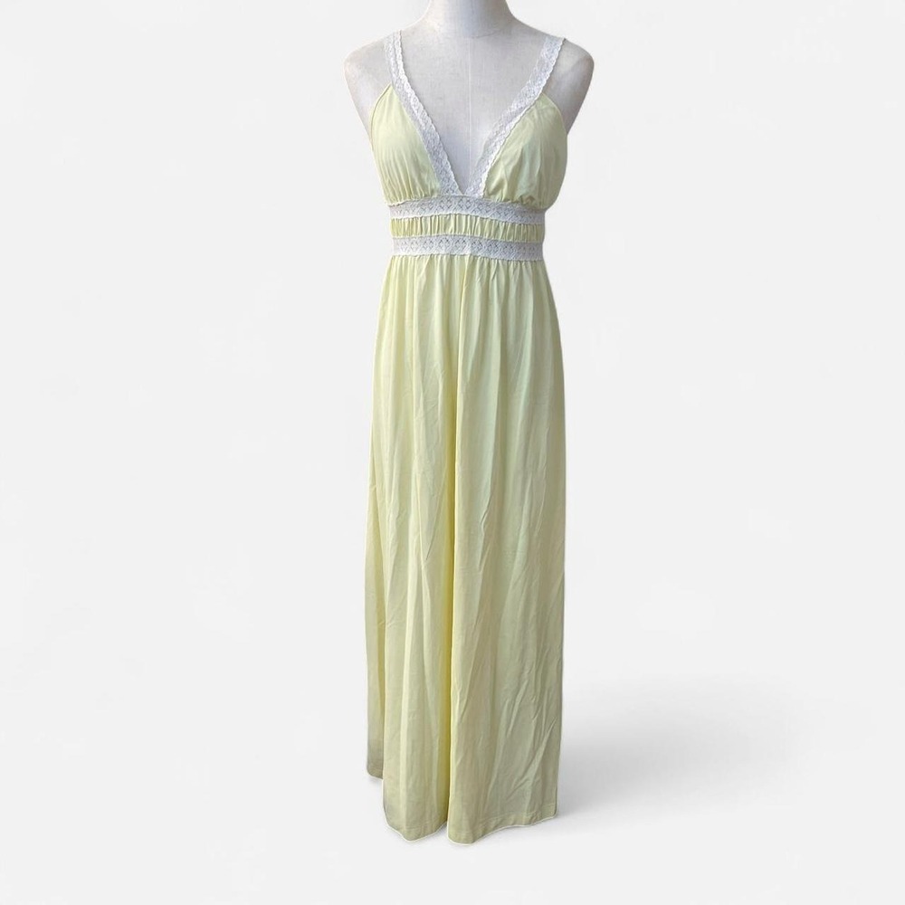 Vintage lingerie yellow maxi dress with lace‎ trim